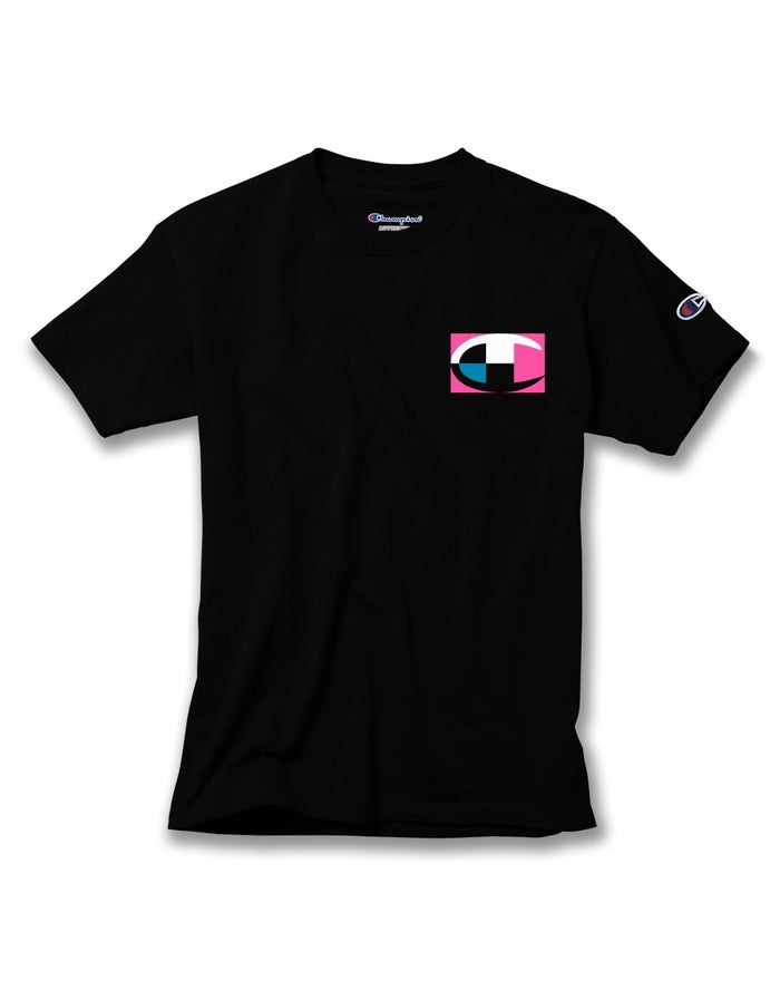 Champion Cotton Retro Colorblock Logos - Poikien Mustat T-Paita - Suomi 4752931-TG